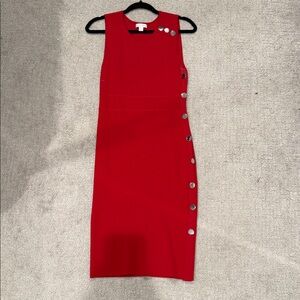 New York & Company Red Midi Dress with Button Accents